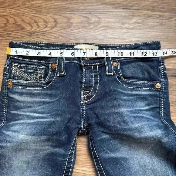 Big Star Liv Boot Cut Jeans Womens Size 24R Embroidered Low Rise Denim Stretch - Picture 6 of 9